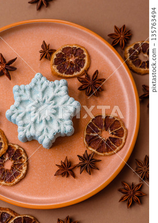Christmas mochi, mooncake, or cheesecake shaped like a snowflake. Christmas mochi or cheesecake Christmas mochi, mooncake, or cheesecake shaped like a snowflake. Christmas mochi or cheesecake 135763494