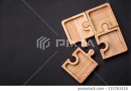 Wooden empty puzzle serving tray, kitchen accessories. A wooden empty puzzle tray 135763818