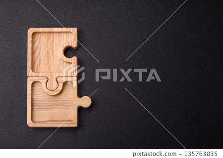 Wooden empty puzzle serving tray, kitchen accessories. A wooden empty puzzle tray 135763835
