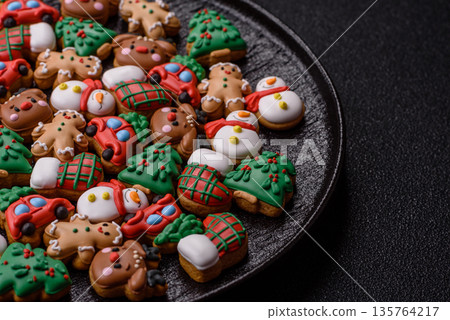 Gingerbread, Christmas cookies, and ornamental holiday baked goods. Christmas gingerbread 135764217