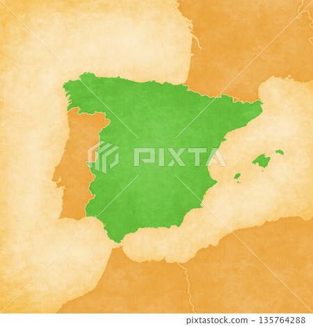 Ocher map of Iberian Peninsula - Spain 135764288