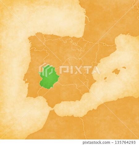 Ocher map of Iberian Peninsula - Extremadura 135764293
