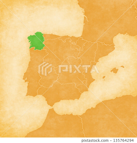 Ocher map of Iberian Peninsula - Galicia Ocher map of Iberian Peninsula - Galicia 135764294