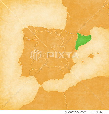 Ocher map of Iberian Peninsula - Catalonia 135764295