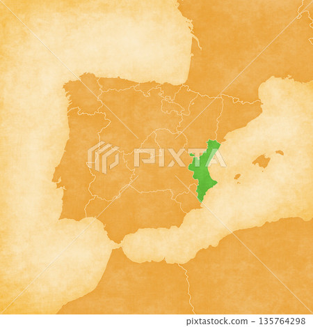 Ocher map of Iberian Peninsula - Valencia 135764298