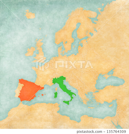 Map of Europe - Italy and Spain 135764309
