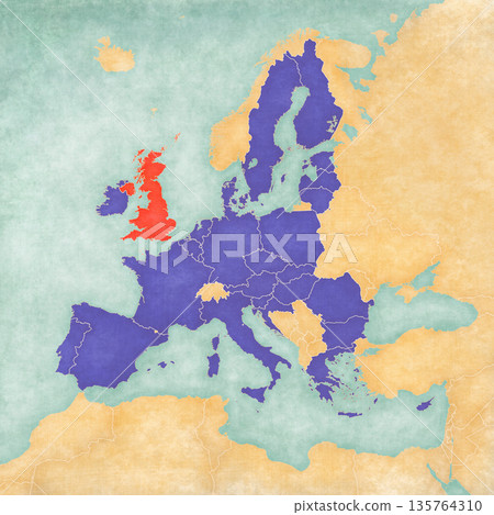 Map of Europe - United Kingdom and European Union 135764310