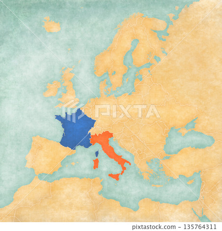 Map of Europe - Italy and France 135764311