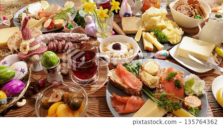 Lush And Inviting Seasonal Breakfast Setting Featuring Diverse Foods And Cheerful Ambiance Lush And Inviting Seasonal Breakfast Setting Featuring Diverse Foods And Cheerful Ambiance 135764362