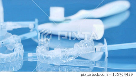 Home Dental Maintenance Essentials Arranged Neatly, Hygiene Tools And Storage Organized For Oral Health 135764459