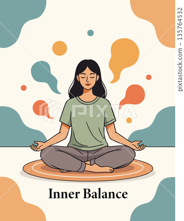 Peaceful woman meditating flat vector illustration Peaceful woman meditating flat vector illustration 135764532