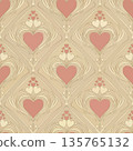 Vintage Art Nouveau Heart Seamless Pattern - Valentine's Day Floral Ornament 135765132