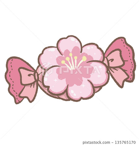 Sakura flower candy with pink ribbon cute pastel sweet cherry blossom confection kawaii spring dessert clipart 135765170