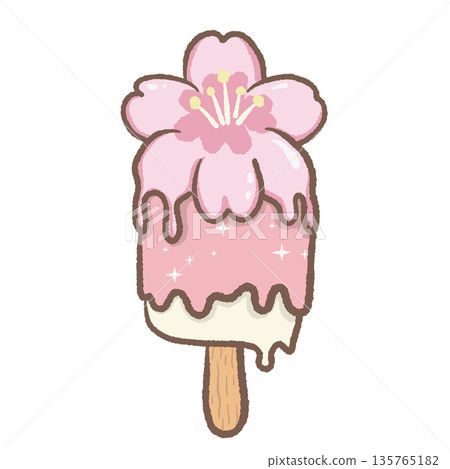 Cute Sakura Ice Cream Popsicle Illustration Kawaii Spring Dessert Sweet Frozen Treat Pastel Valentine Aesthetic 135765182
