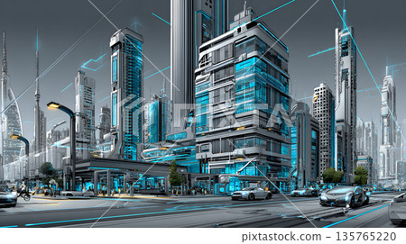 近未來智慧城市景觀，先進技術在此運行 135765220