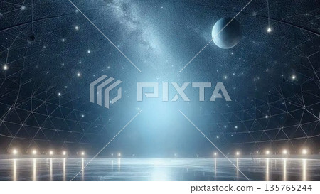 Blue sky, clouds and moon in space 135765244