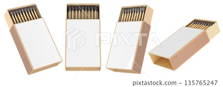 Opened Matchbox with matches in multiple views. 3D rendering Opened Matchbox with matches in multiple views. 3D rendering 135765247