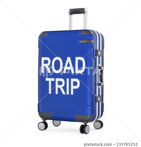ROAD TRIP concept with suitcase. 3D rendering 135765252