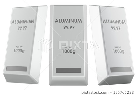 Aluminum ingots, side and front views. 3D rendering 135765258
