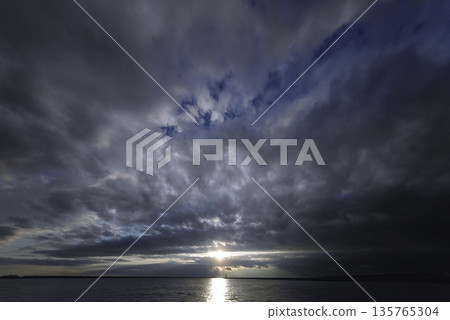 Evening sky and harbor, spring, ultra-wide angle, sky-focused, 240312pm 135765304