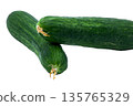 Ripe long cucumbers with textured skin. Isolated object for healthy eating, vegetarianism, cooking, and fresh vegetables themes 135765329