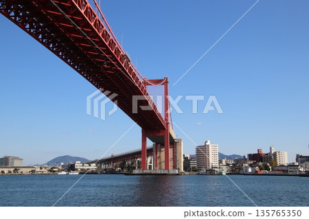 Dokai Bay and Wakato Bridge in Kitakyushu City Dokai Bay and Wakato Bridge in Kitakyushu City 135765350
