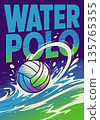 water polo typography text poster design with water splash in blue and green colors 135765355