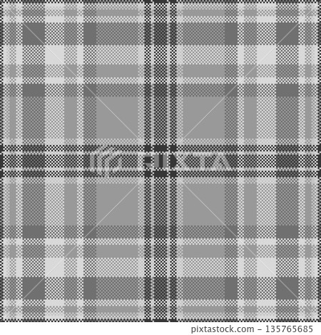 Print seamless plaid texture, window fabric pattern check. Post tartan background textile vector in grey and medium gray colors. 135765685