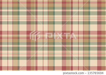 Subtle pattern plaid seamless, graceful vector fabric tartan. Xmas background texture check textile in red and pastel colors. 135765694