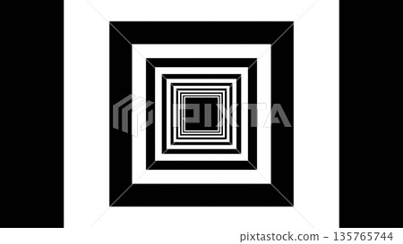 Background illustration of a tunnel with alternating black and white squares. Monochrome square beam wallpaper 135765744