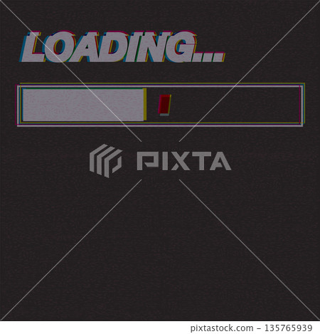 LOADING word with loading bar CMYK colors overlap transparent riso print effect vector illustration on black background have blank space. 135765939