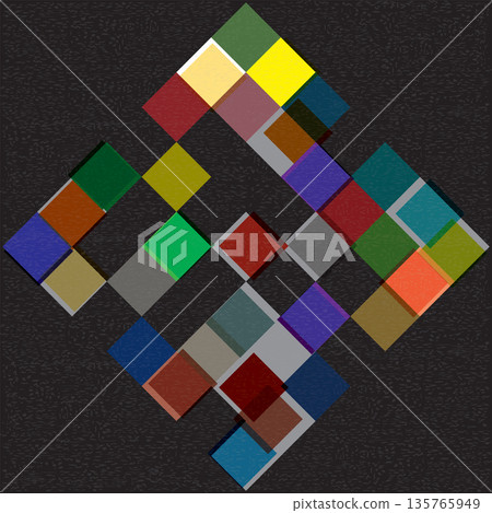 Colorful mosaic overlap transparency with riso print effect vector illustration on black background. Delusive graphic background. Colorful mosaic overlap transparency with riso print effect vector illustration on black background. Delusive graphic background. 135765949