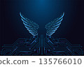 Digital Wings above circuit lines. Freedom, Innovation and Fantasy Tech, Glowing Vector Illustration 135766010