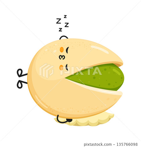 Pistachio cartoon character sleeping dreaming peacefully Pistachio cartoon character sleeping dreaming peacefully 135766098