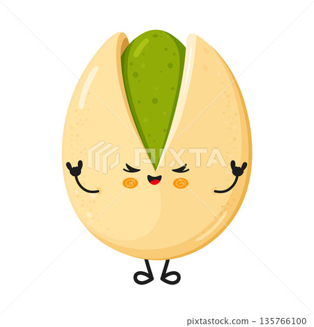 Cute pistachio nut character doing rock sign Cute pistachio nut character doing rock sign 135766100
