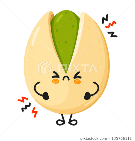 Frustrated pistachio cartoon character feeling angry and stressed 135766111