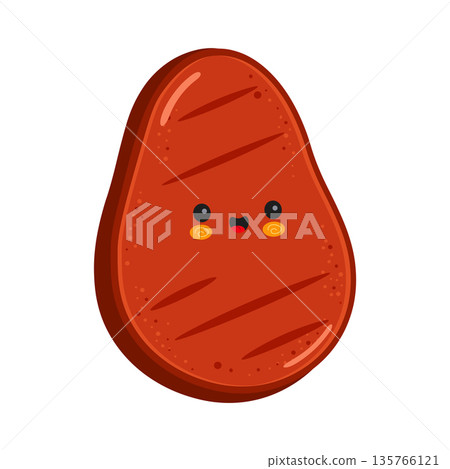 Cute happy cartoon steak character smiling Cute happy cartoon steak character smiling 135766121