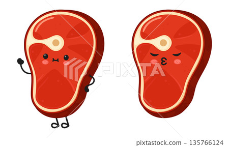 Cute cartoon steak characters expressing emotions Cute cartoon steak characters expressing emotions 135766124