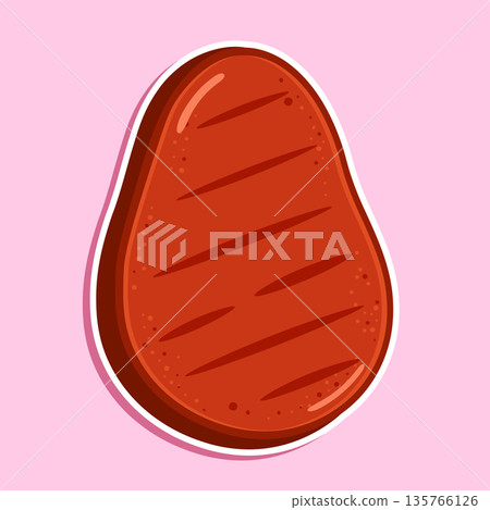 Grilled meat steak cartoon icon on pink background Grilled meat steak cartoon icon on pink background 135766126