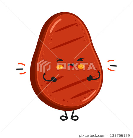 Cute happy cartoon grilled steak character smiling Cute happy cartoon grilled steak character smiling 135766129