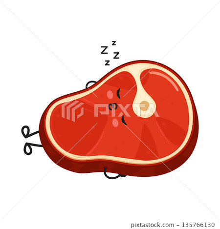 Cartoon steak character sleeping peacefully on white background Cartoon steak character sleeping peacefully on white background 135766130