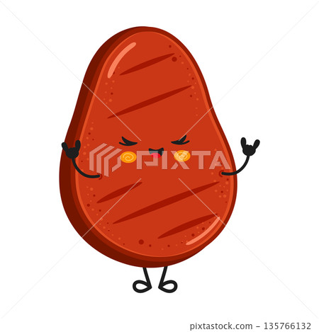 Grilled beef steak cartoon character rocking out 135766132