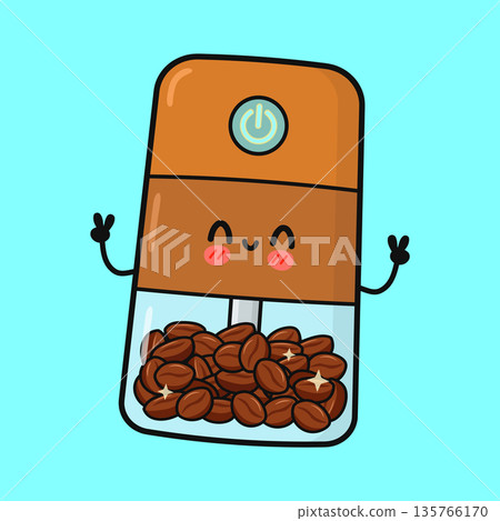 Cute kawaii electric coffee grinder cartoon character Cute kawaii electric coffee grinder cartoon character 135766170