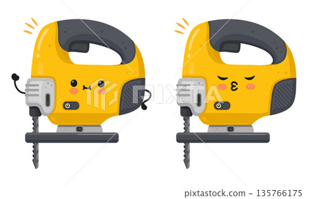 Cute cartoon jigsaw character showing various emotions 135766175