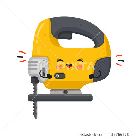 Friendly jigsaw power tool cute cartoon character 135766178