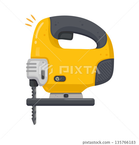 Yellow jigsaw electric power tool for carpentry work 135766183