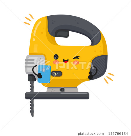 Jigsaw power tool cartoon taking a selfie 135766184