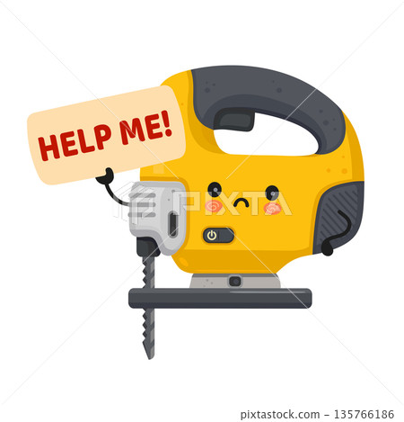 Cute sad cartoon jigsaw asking for help 135766186