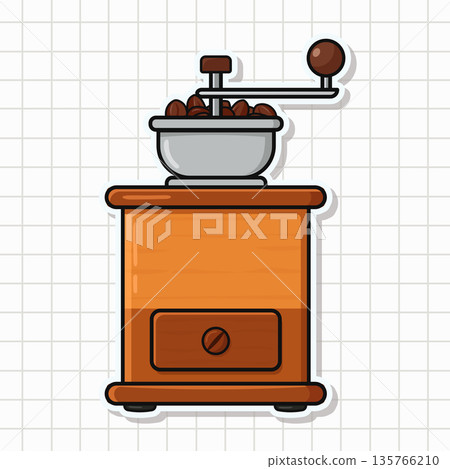 Manual coffee grinder with beans for fresh brewing 135766210