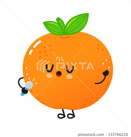 Cute fruit character singing with microphone Cute fruit character singing with microphone 135766228